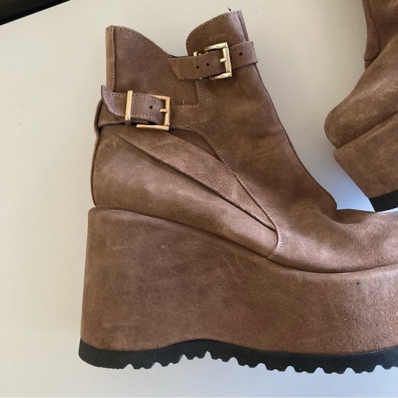 Free People Sabrina Mary Jane Taupe Suede Platforms Sz 37 - Picture 3 of 11